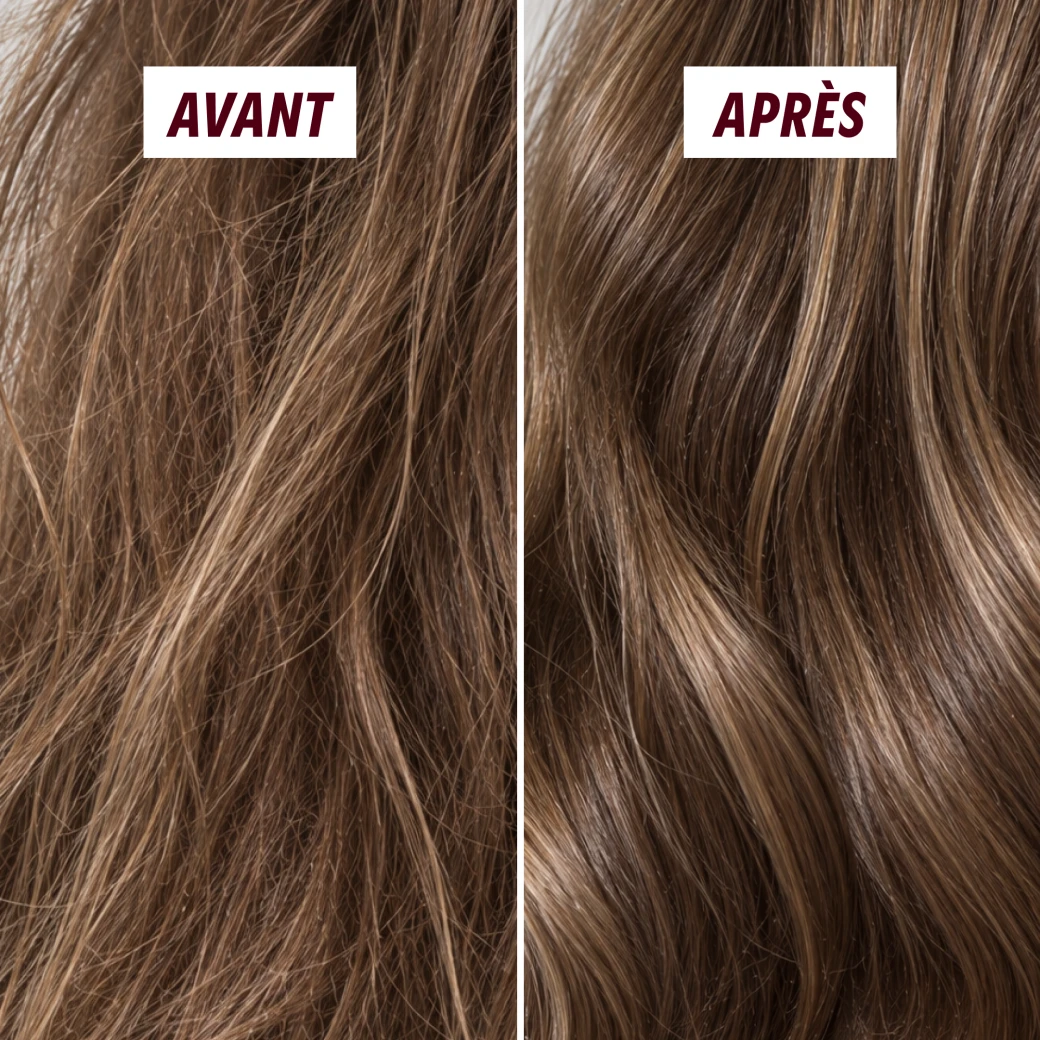 Cheveux photographiés avant et après le masque