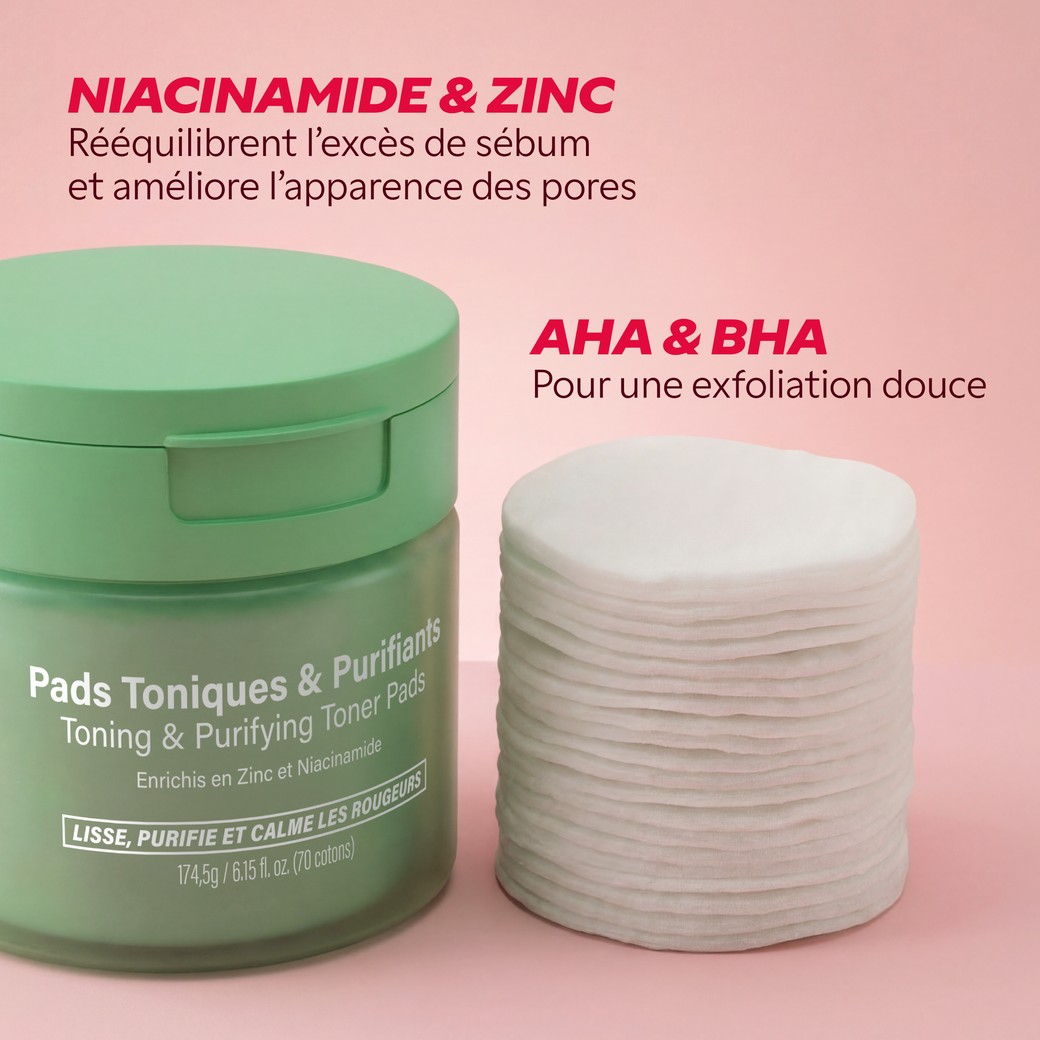 Pad tonique imbibé de sérum exfoliant AHA niacinamide