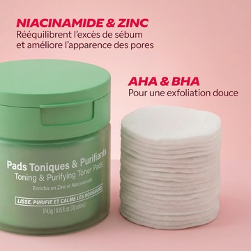Pad tonique imbibé de sérum exfoliant AHA niacinamide