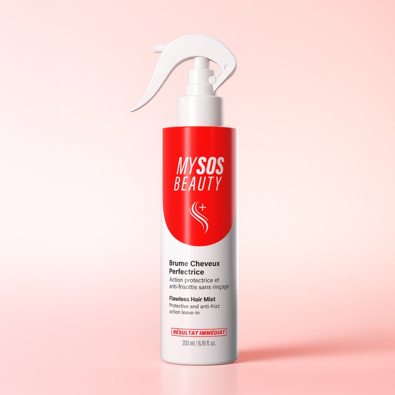 Application de la brume cheveux perfectrice sur cheveux lisses
