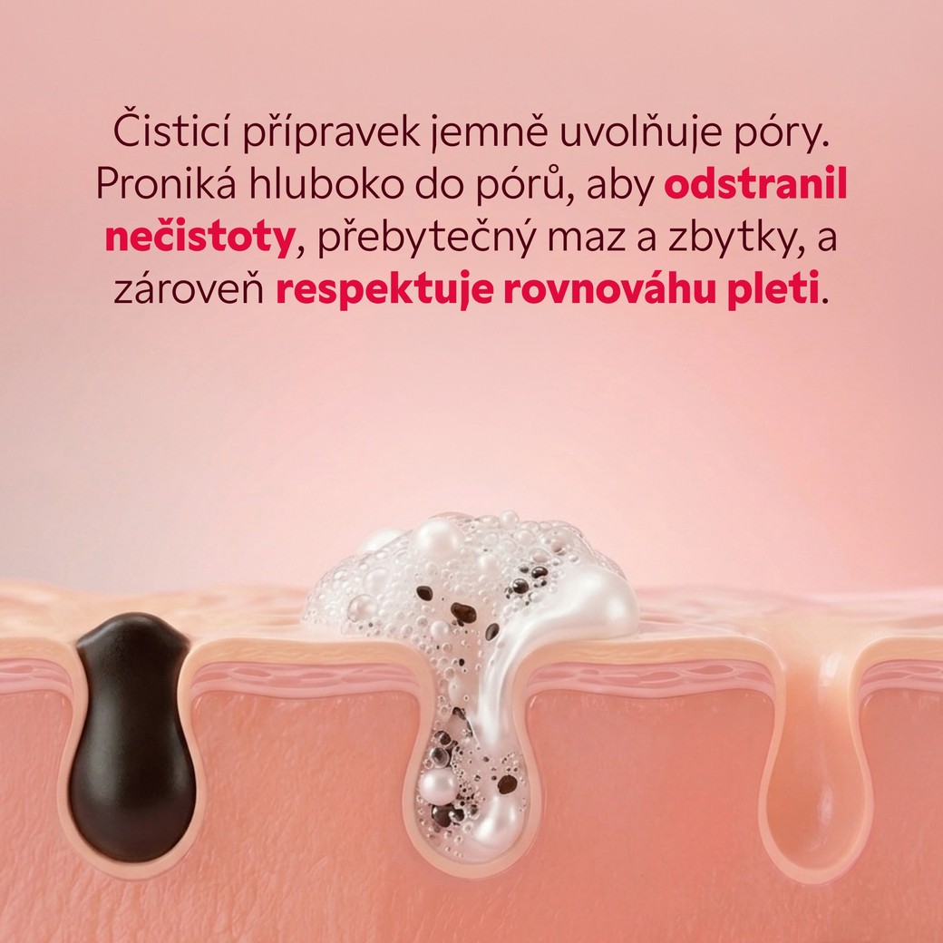 Ilustrace jemně čištěného póru pleti