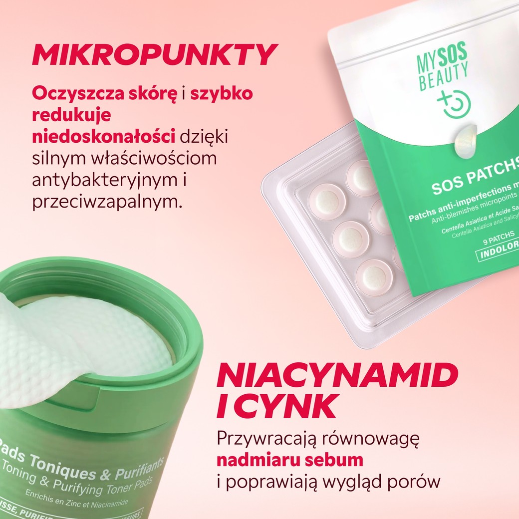 Plastry z mikropunktami i płatki tonizujące z niacynamidem i cynkiem