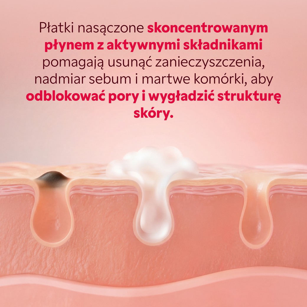 Efekt oczyszczonych porów po użyciu płatków AHA