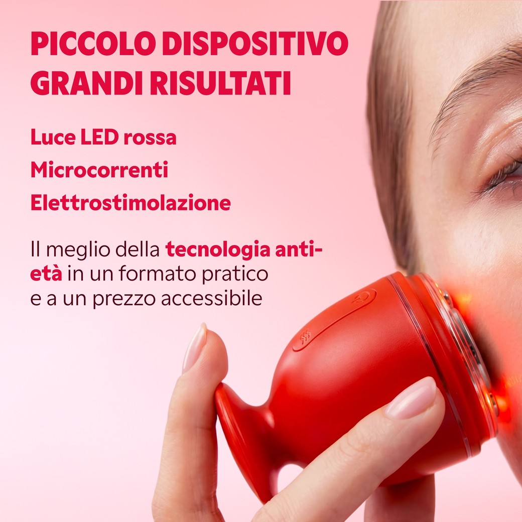 Dispositivo EMSkin Pro: luce LED rossa, microcorrenti ed elettrostimolazione