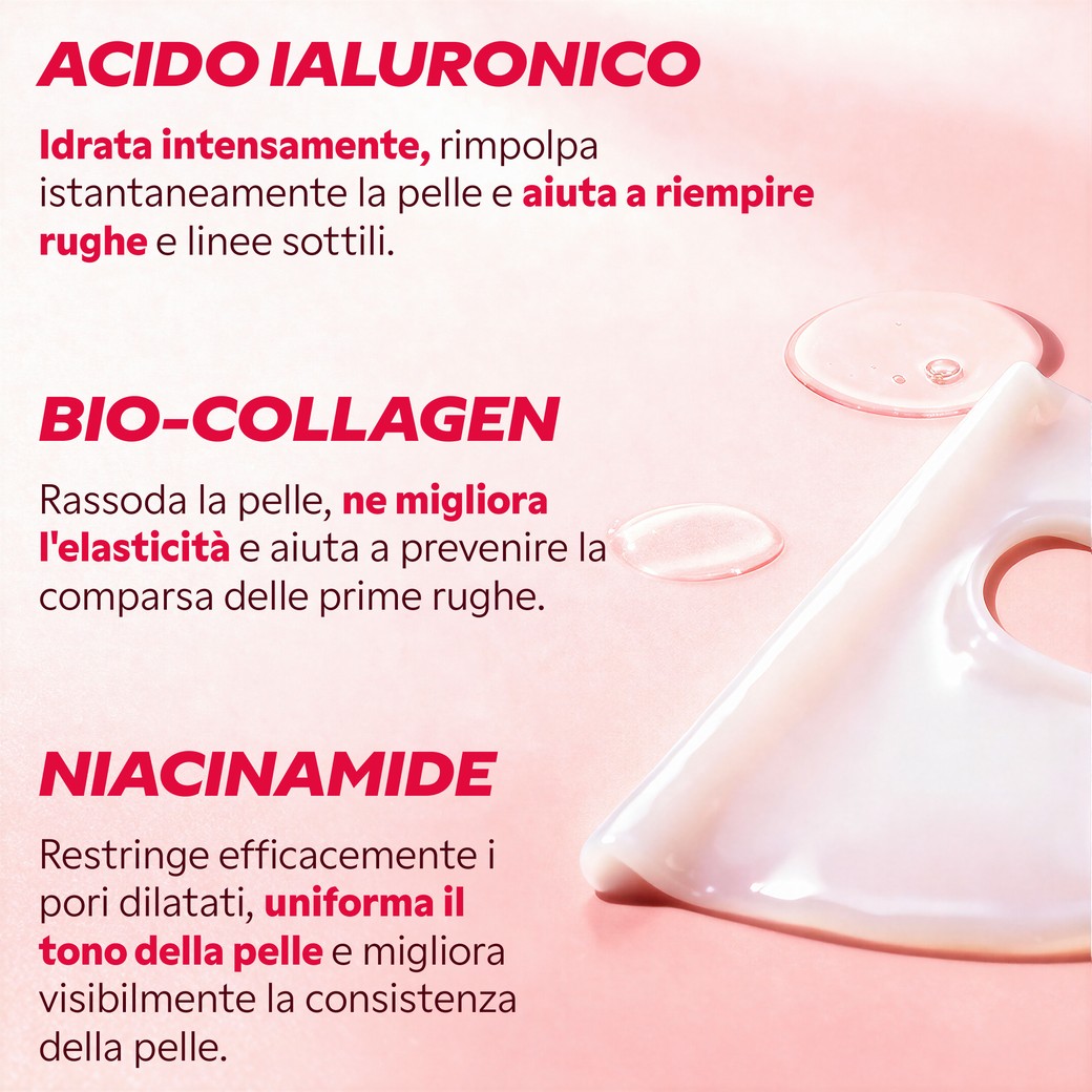 Texture della maschera bio-collagene con acido ialuronico