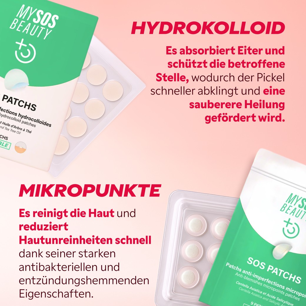SOS Pickel Patches Kit Anwendung auf verschiedenen Pickelarten