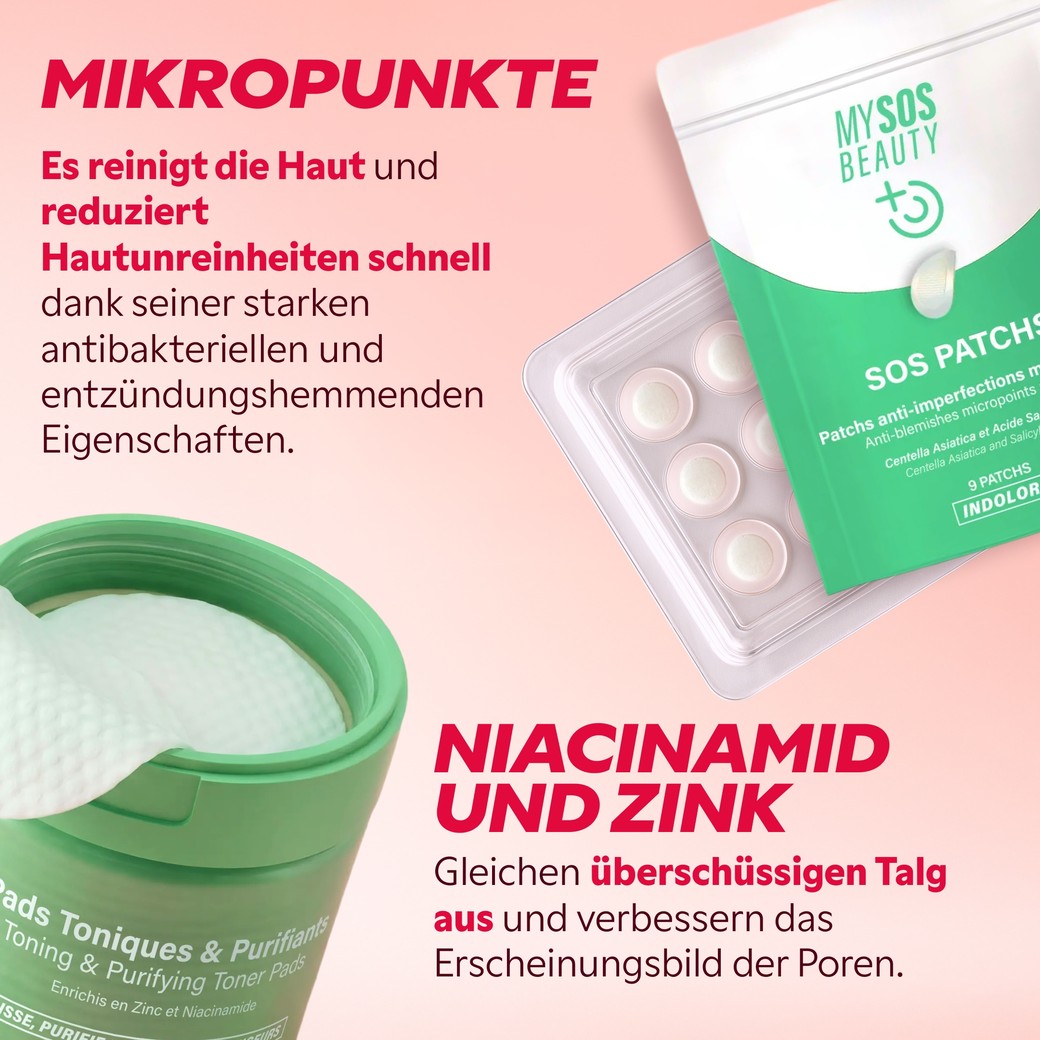 Mikropunkt-Patches und Toning-Pads mit Niacinamid und Zink