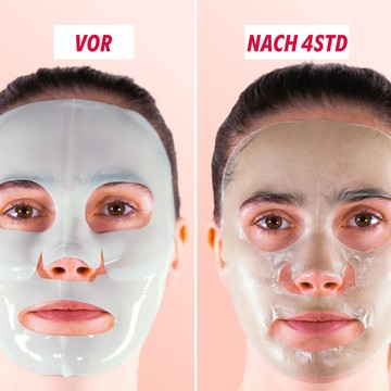 Gesicht mit der Centella-asiatica-Maske, vorher und nachher