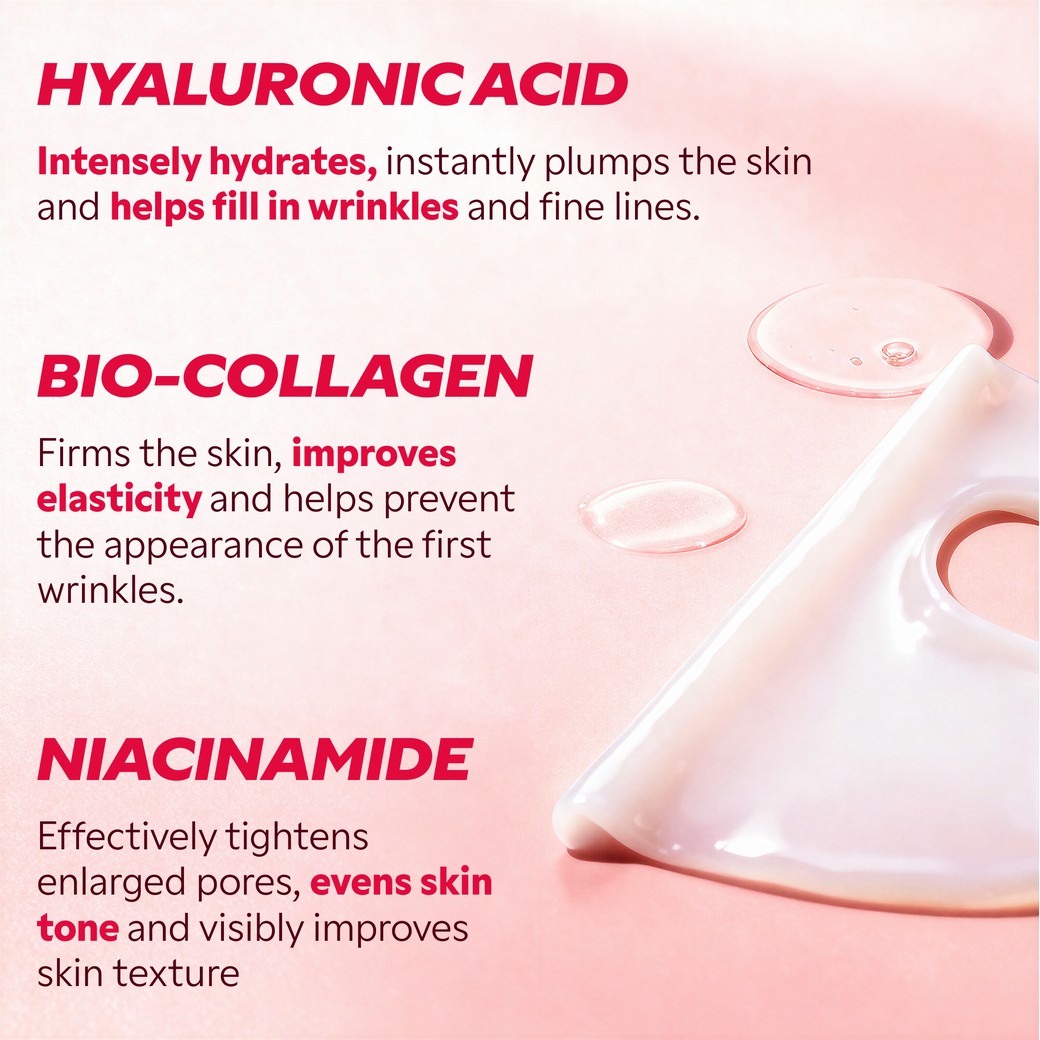 My SOS Beauty collagen mask set with key ingredients overview