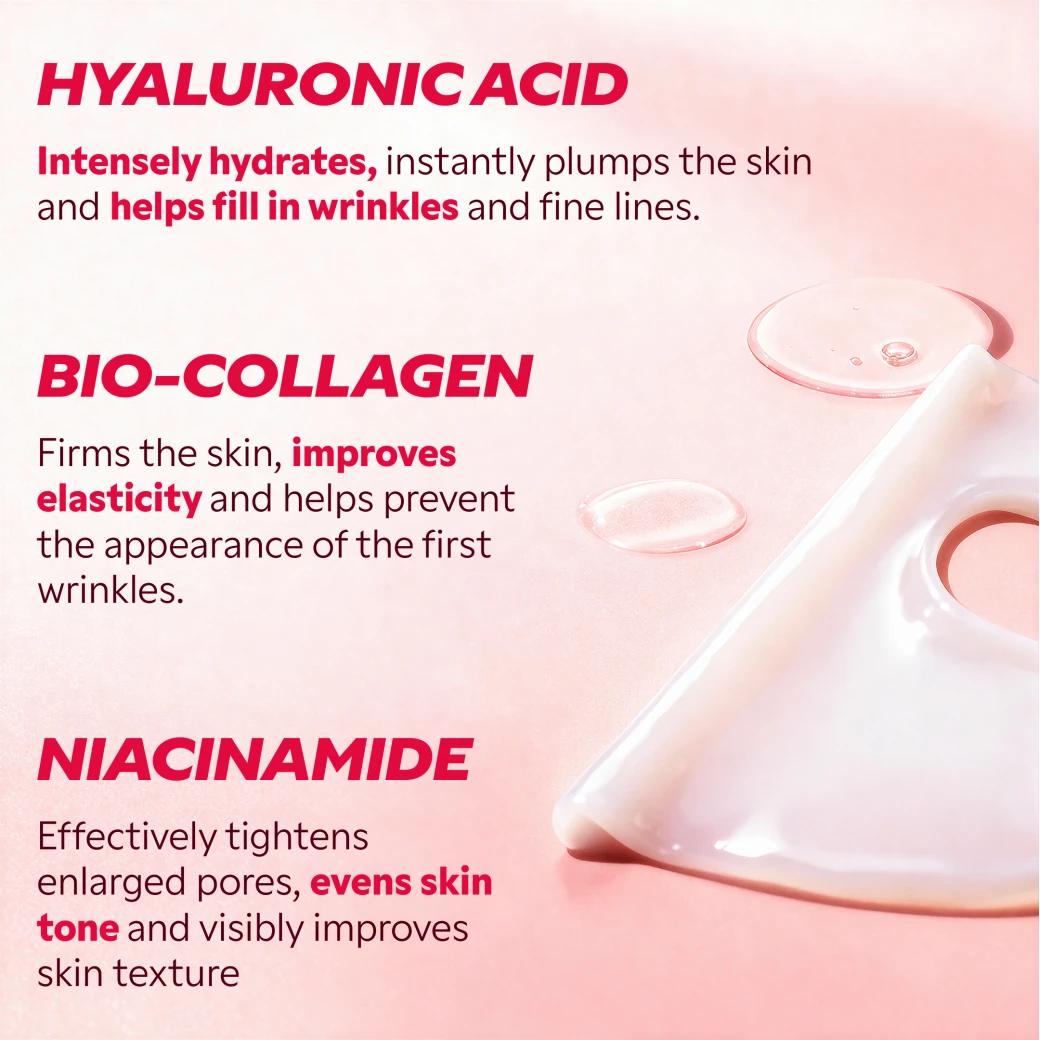 My SOS Beauty collagen mask set with key ingredients overview