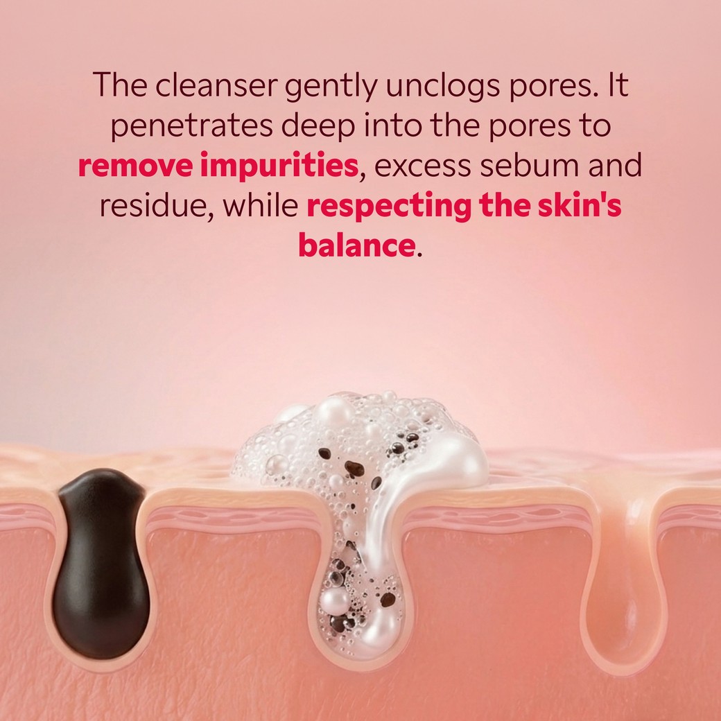 Illustration of a skin pore being gently cleansed