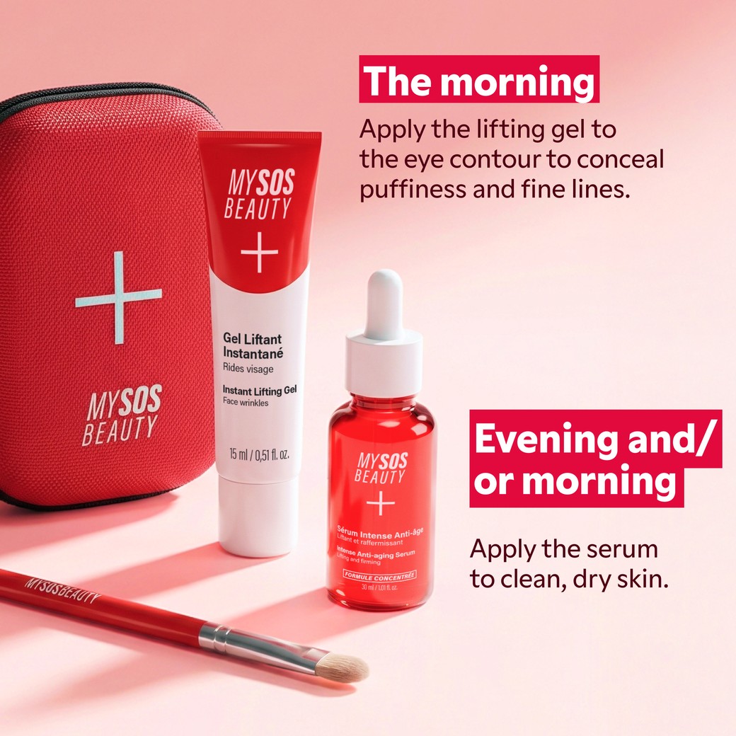 Before and after results using Duo Lift Intense lifting skincare set