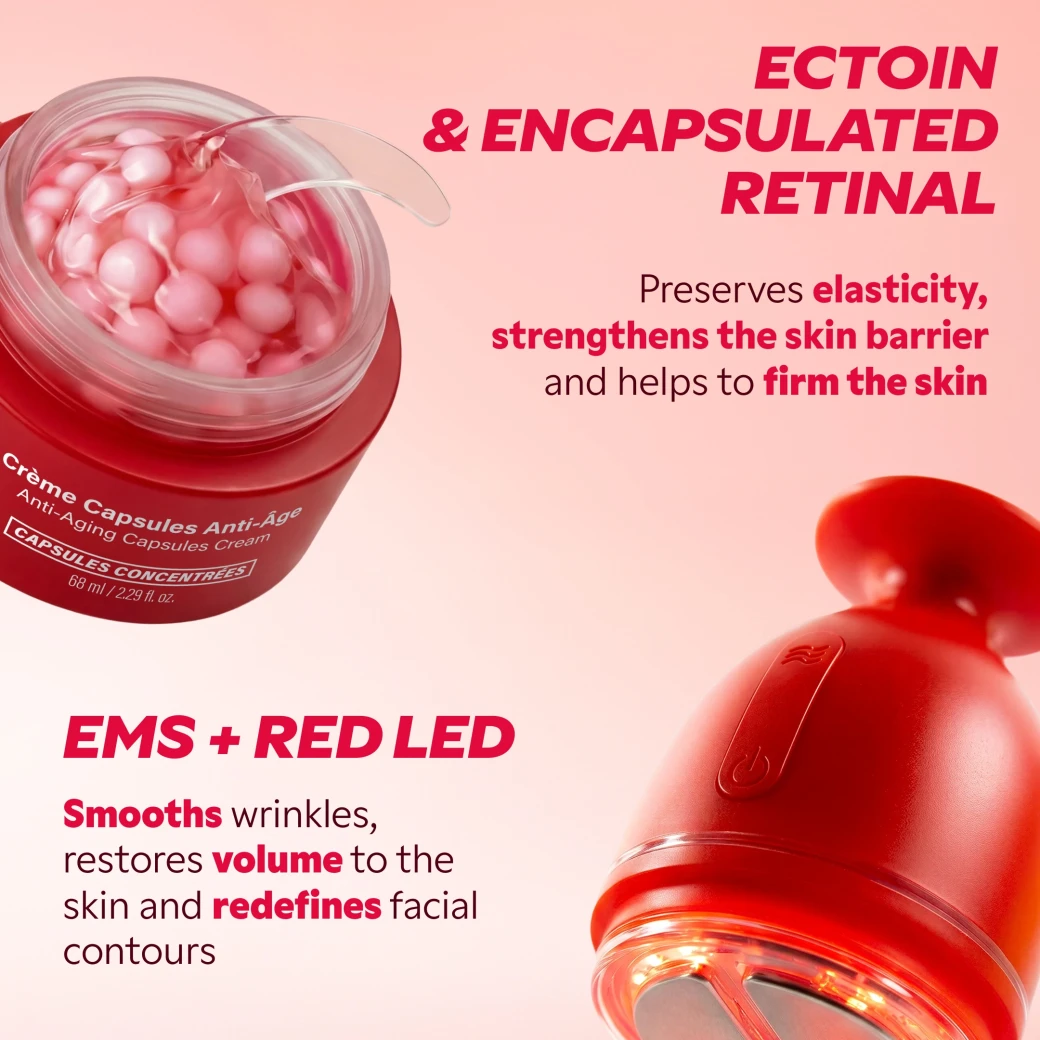 Capsule cream with ectoin and retinal, and EMS device with red LED light