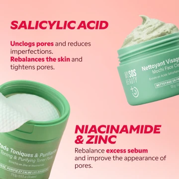 Mochi cleanser with salicylic acid and toning pads with niacinamide and zinc