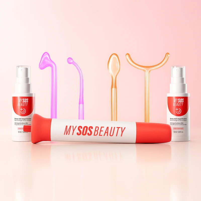 My SOS Beauty high frequency device with its tips and mists