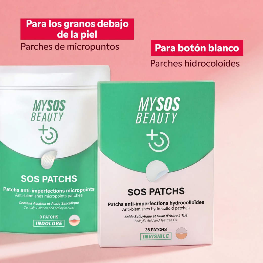 Aplicación de parches anti-granos Kit SOS Patchs en la piel