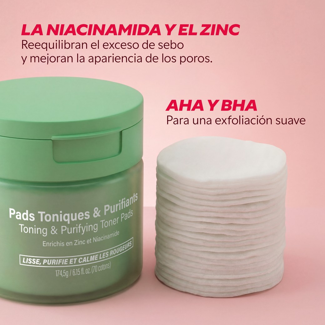 Aplicación del pad tónico purificante sobre el rostro