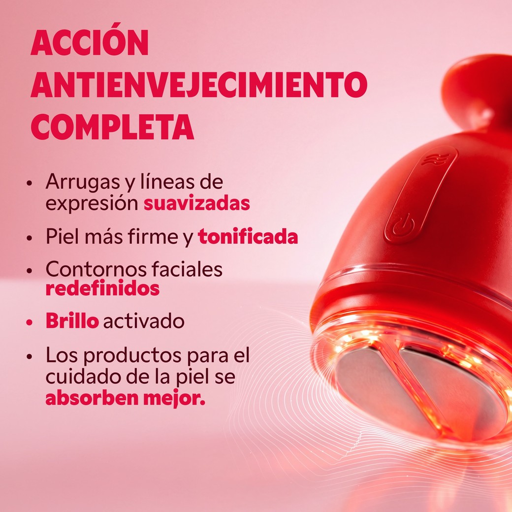Dispositivo EMSkin Pro y la lista de sus acciones sobre la piel