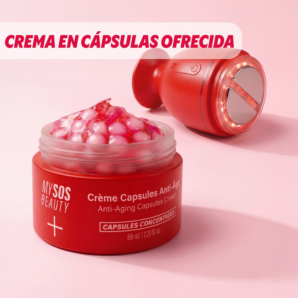 Crema en cápsulas antiedad junto al dispositivo EMSkin Pro