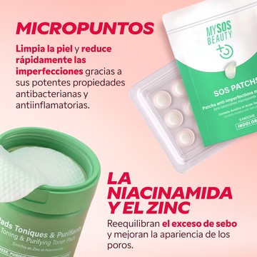 Parches de micropuntos y discos tonificantes con niacinamida y zinc