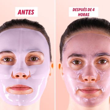 Rostro con la mascarilla de gel, antes y después